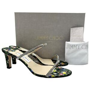 JIMMY CHOO Brea 65 Crystal Embellished Sandals EU 40 US 10 Floral Satin Mules